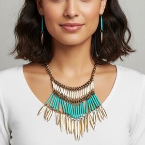 MIA Gold and Turquoise Necklace And Earring Matching Set